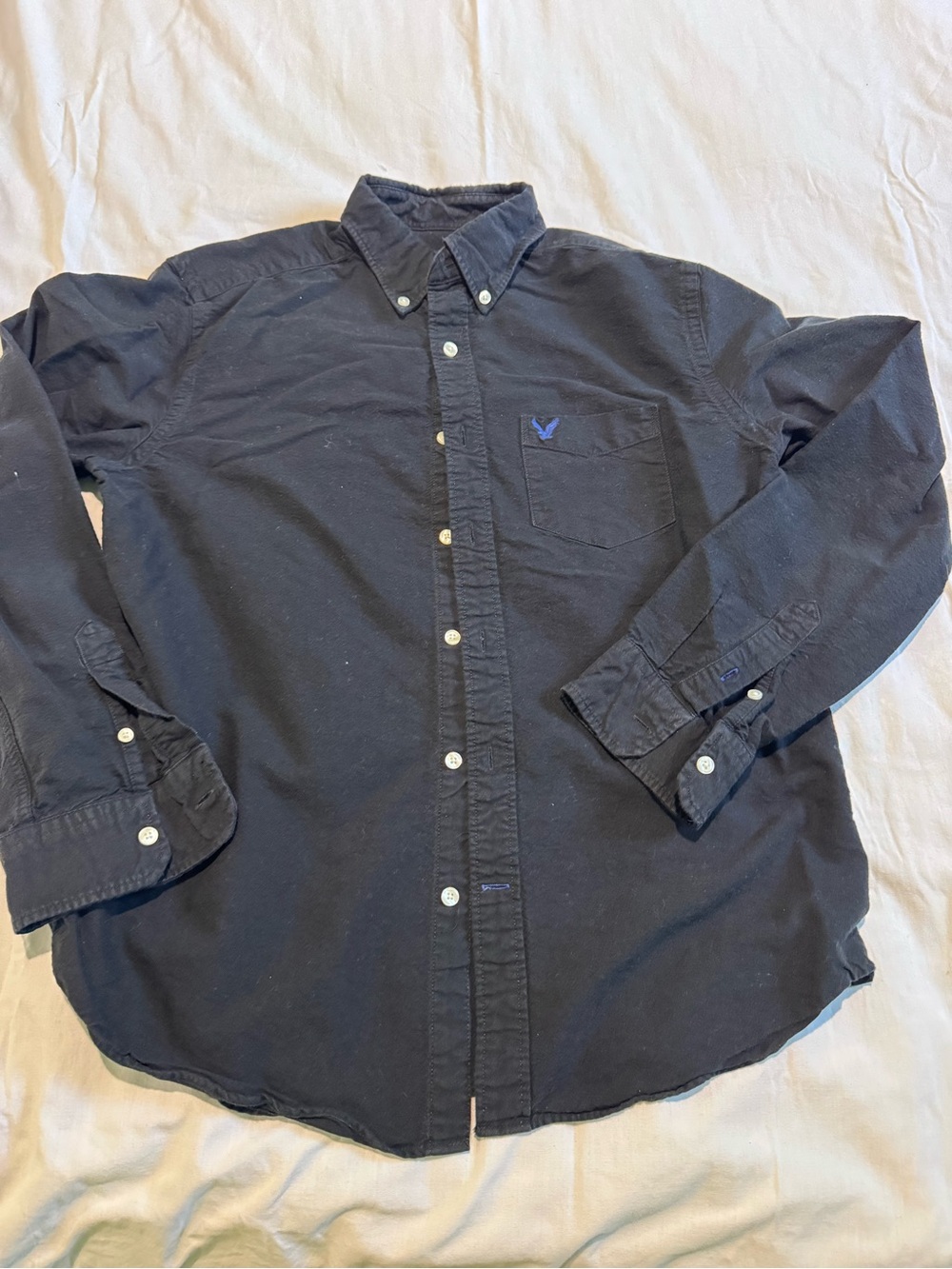American Eagle Outfitters Black Button-Down Shirt with Chest Pocket